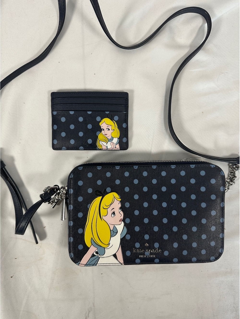 Kate Spade Disney Alice in Wonderland Polka Dot Crossbody Bag and Card Holder